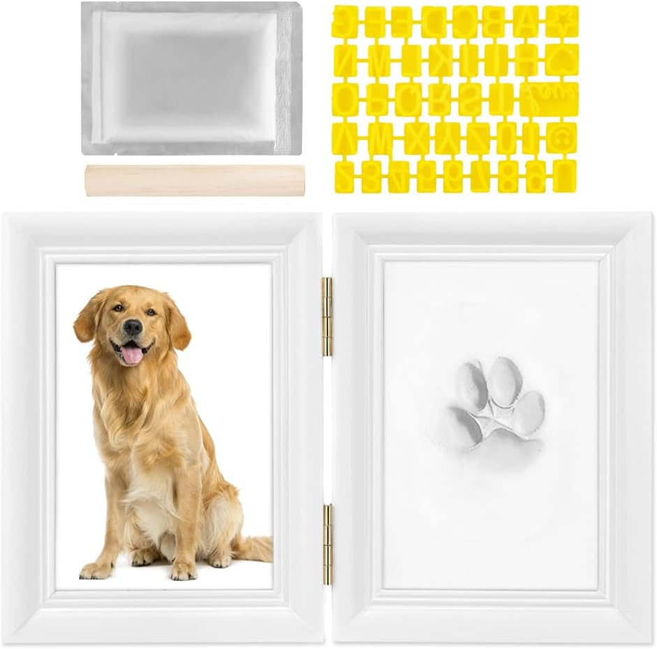 Pet Pawprint Keepsake Kit, Picture Frame with Clay Imprint Kit, Personalized Gift for Dogs Pet Lovers