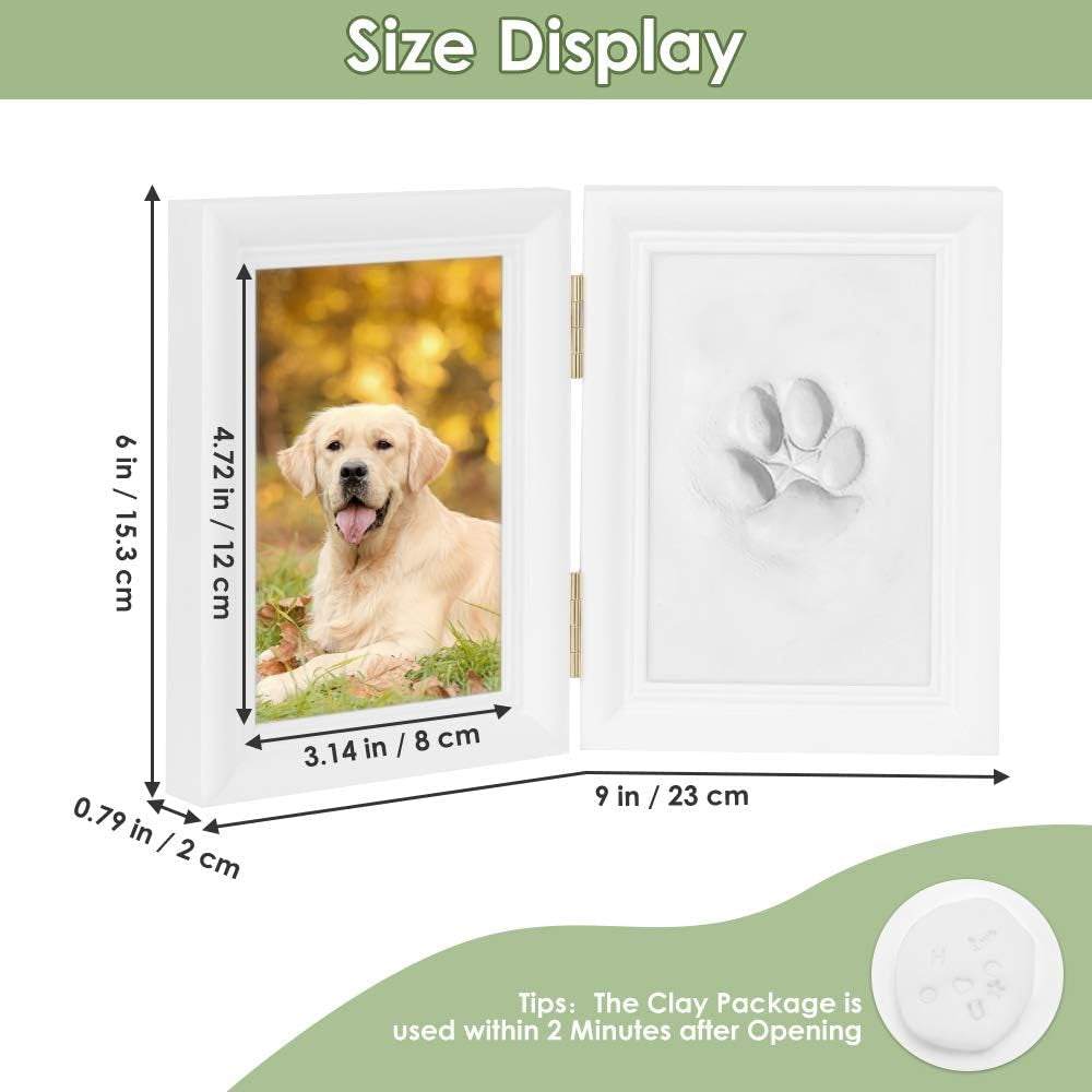 Pet Pawprint Keepsake Kit, Picture Frame with Clay Imprint Kit, Personalized Gift for Dogs Pet Lovers