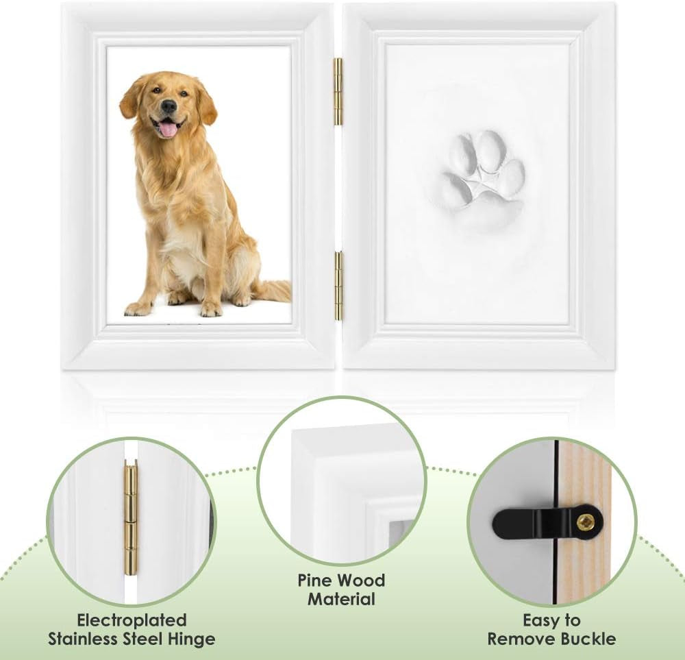 Pet Pawprint Keepsake Kit, Picture Frame with Clay Imprint Kit, Personalized Gift for Dogs Pet Lovers